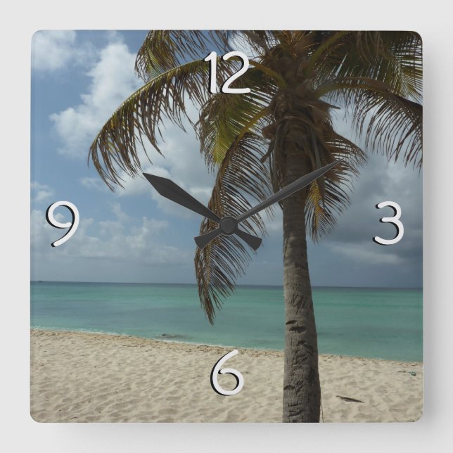 Aruban Beach I Beautiful Nature Scene Square Wall Clock (Front)