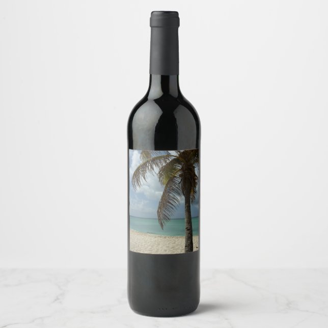 Aruban Beach I Beautiful Nature Scene Wine Label (Front)
