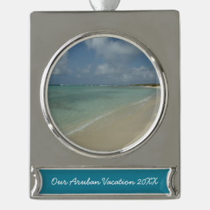 Aruban Beach II Beautiful Nature Scene Silver Plated Banner Ornament