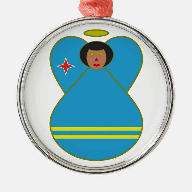 Aruban Flag Angel Metal Tree Decoration (Front)