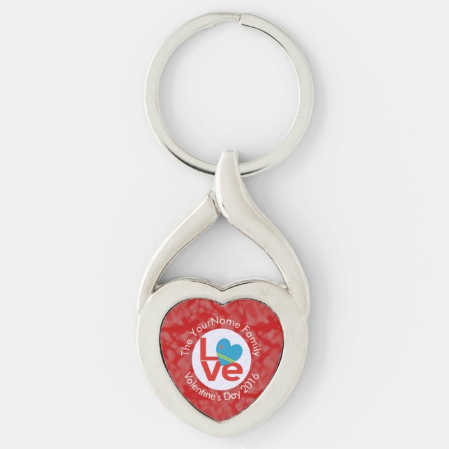 Aruban Flag Heart LOVE Red Personalised Text  Key Ring (Front)