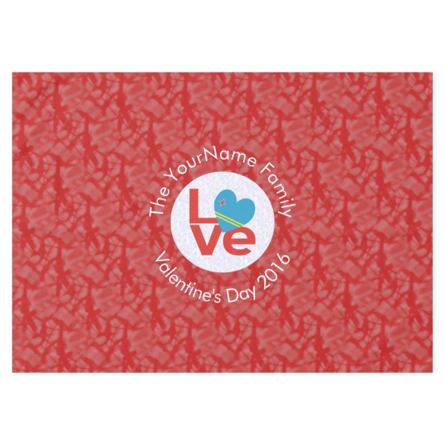 Aruban Flag Heart LOVE Red Personalised Text  Tablecloth (Front (Horizontal))