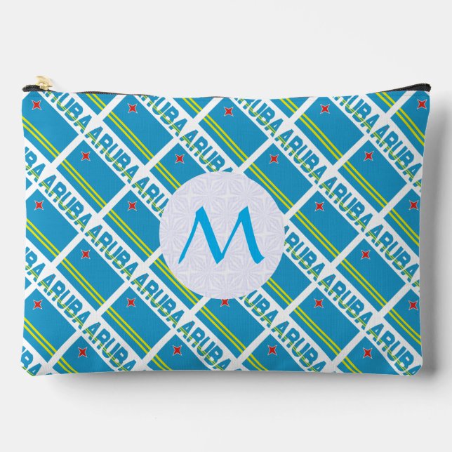 Aruban Flag Tiled Monogrammed  Accessory Pouch (Front)
