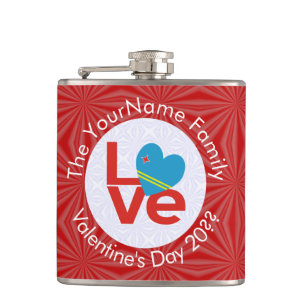 Aruban Red Letters LOVE Flag Personalised Hip Flask
