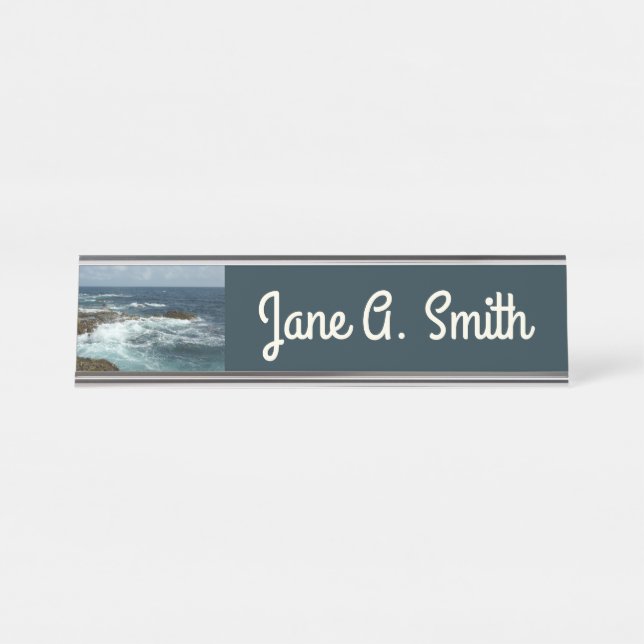 Aruba's Rocky Coast and Blue Ocean Desk Name Plate (Front)