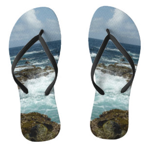 Aruba's Rocky Coast and Blue Ocean Flip Flops