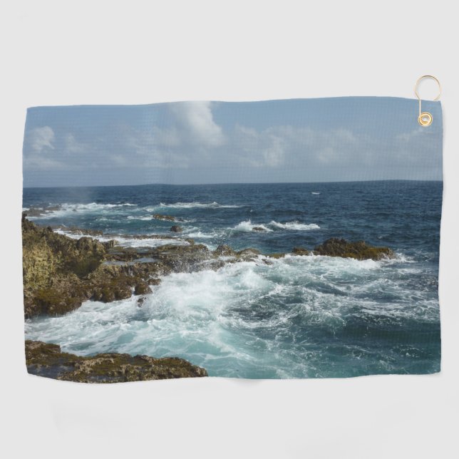 Aruba's Rocky Coast and Blue Ocean Golf Towel (Horizontal)
