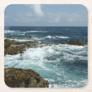 Aruba's Rocky Coast and Blue Ocean Square Paper Coaster