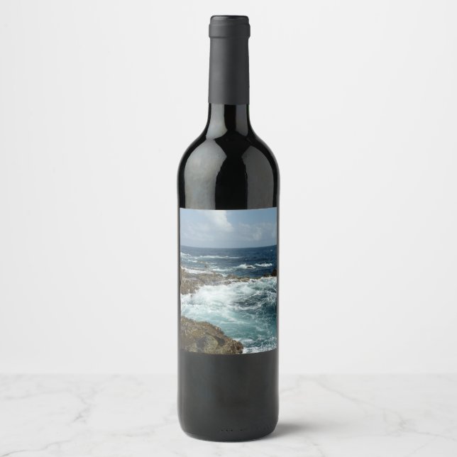 Aruba's Rocky Coast and Blue Ocean Wine Label (Front)