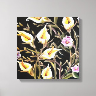 Arum Lily Artistic Floral Design On Black  Canvas Print
