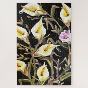 Arum Lily Artistic Floral Design On Black Jigsaw Puzzle