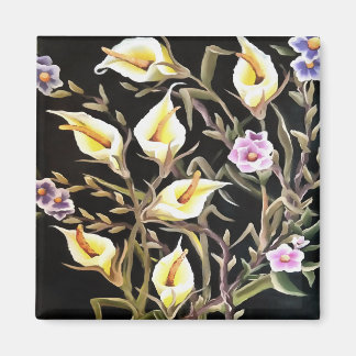 Arum Lily Artistic Floral Design On Black Magnet