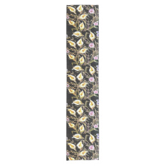 Arum Lily Artistic Floral Design On Black Short Table Runner