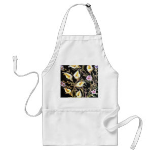 Arum Lily Artistic Floral Design On Black Standard Apron