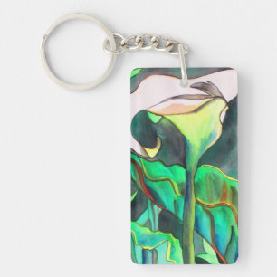 Arum lily flower white and green art keychain