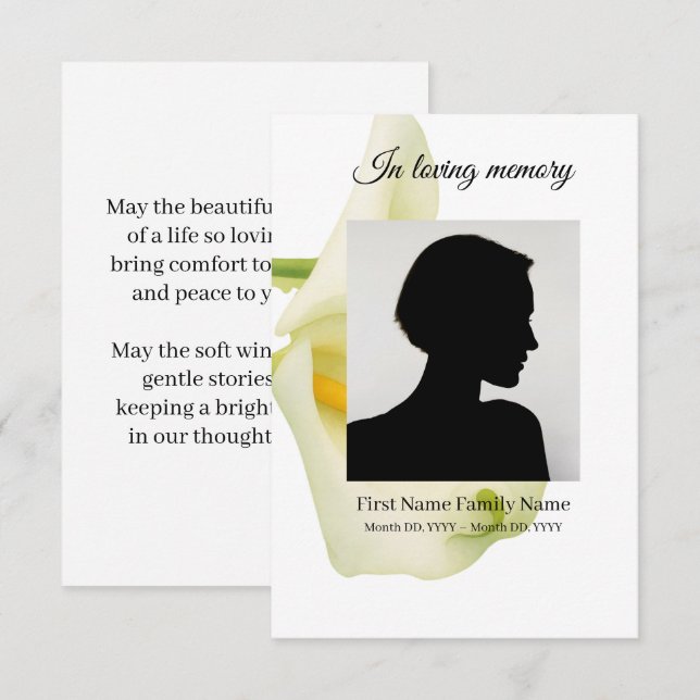 Arum lily funeral prayer card (Front/Back)