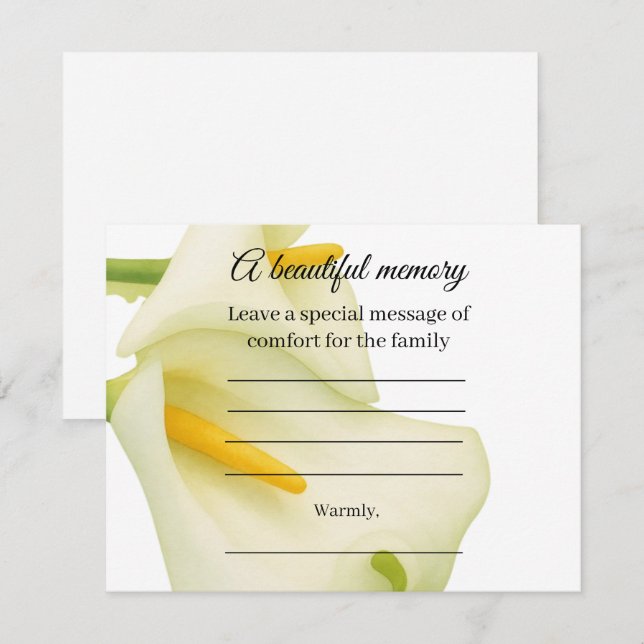 Arum lily memorial message card (Front/Back)