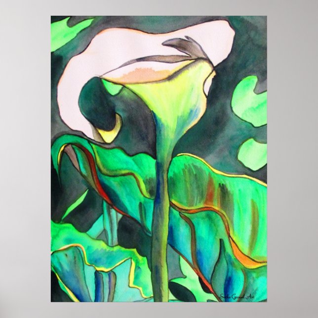 Arum Lily watercolor original art painting Poster (Front)