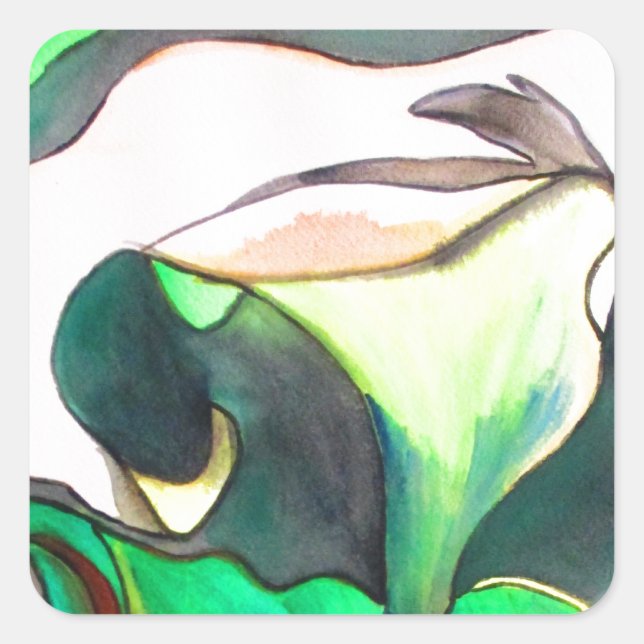 Arum Lily watercolor original art painting Square Sticker (Front)