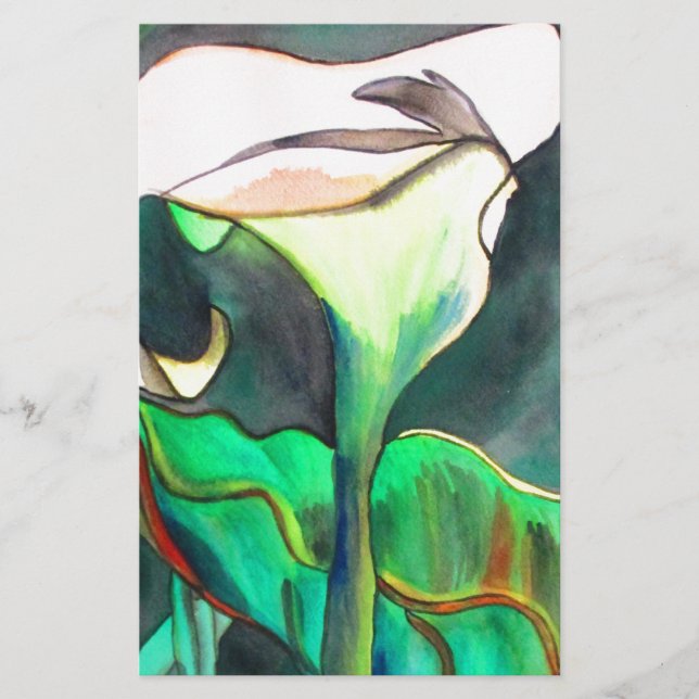 Arum Lily watercolor original art painting Stationery (Front)