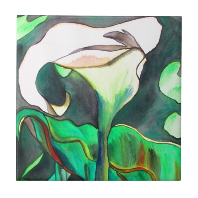 Arum Lily watercolor original art painting Tile (Front)