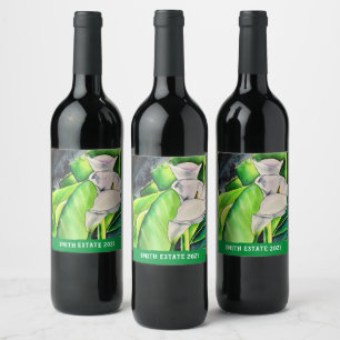 Arum lily white flora watercolor art wine label