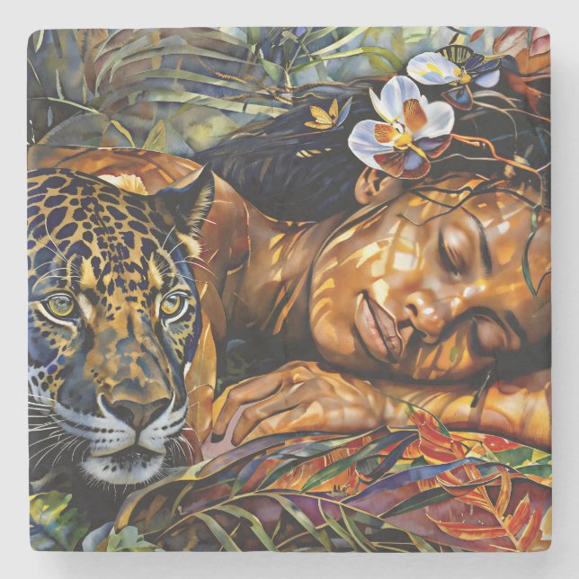 "Arumáya" Jaguar’s Bloom - Women In Amazonia Stone Coaster (Front)
