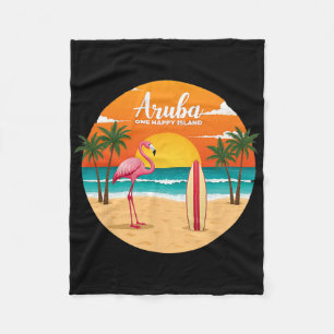 Aru's One Happy Island Flamingo Surfing Tropical B Fleece Blanket