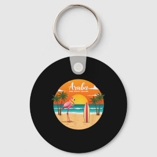 Aru's One Happy Island Flamingo Surfing Tropical B Key Ring