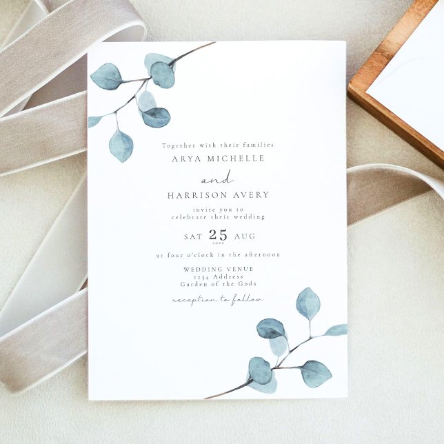 ARYA Rustic Watercolor Eucalyptus Greenery Wedding Invitation (Creator Uploaded)