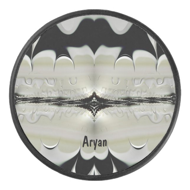 ARYAN ~ Shades of Black, White Tan ~   Hockey Puck (Front)