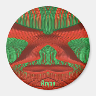 ARYAN ~ Shades of Green, Red Christmas Fractal ~ Magnet