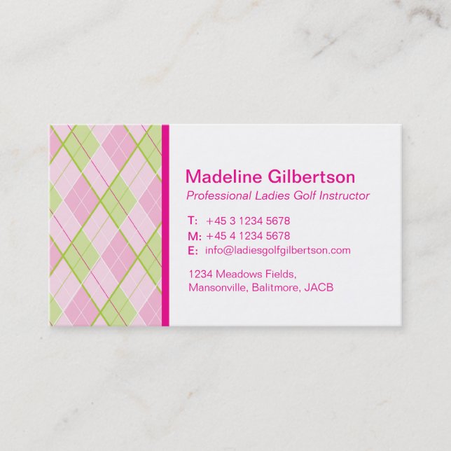 Arygle pattened ladies golf business cards (Front)