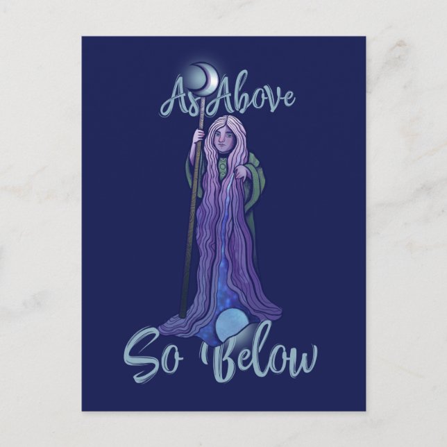 "As Above so Below" Crone Moon Goddess Pagan Art Postcard (Front)