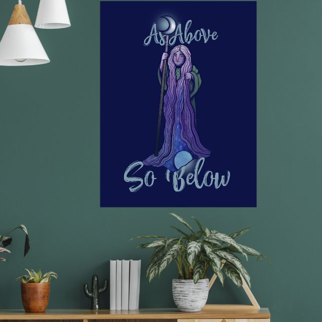 "As Above so Below" Crone Moon Goddess Pagan Art Poster (Living Room 1)