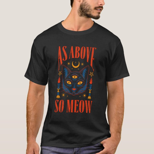 As Above So Moew Tarot Card Magic Devil Three Eyes T-Shirt (Front)