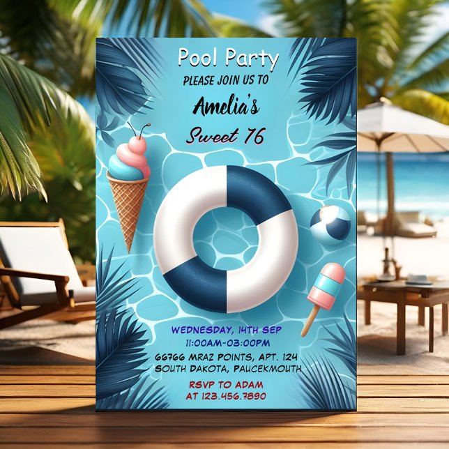 As Boy Fun Teen Adult Pool Party Sweet 16 Birthday Invitation (Creator Uploaded)