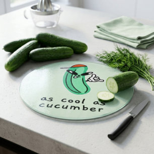As Cool As Cucumber – Round Glass Cutting Board 