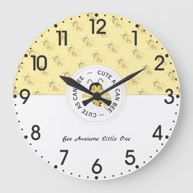 As Cute As Can Bee Cartoon | Personalised Monogram Large Clock (Front)