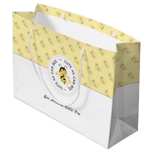 As Cute As Can Bee Cartoon | Personalised Monogram Large Gift Bag (Back Angled)