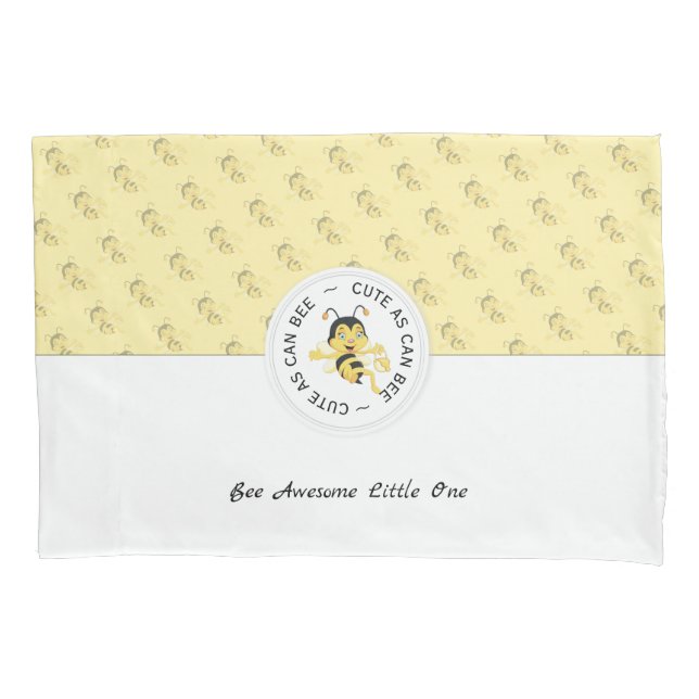 As Cute As Can Bee Cartoon | Personalised Monogram Pillowcase (Front)