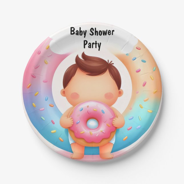As Dreams Pink Blue Doughnuts And Diapers Baby Sho Paper Plate (Front)