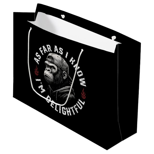 As Far As I Know I'm Delightful Funny Monkey Large Gift Bag (Front Angled)
