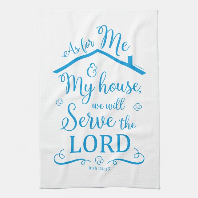 "As for me and My House" Kitchen Tea Towel (Blue) (Vertical)