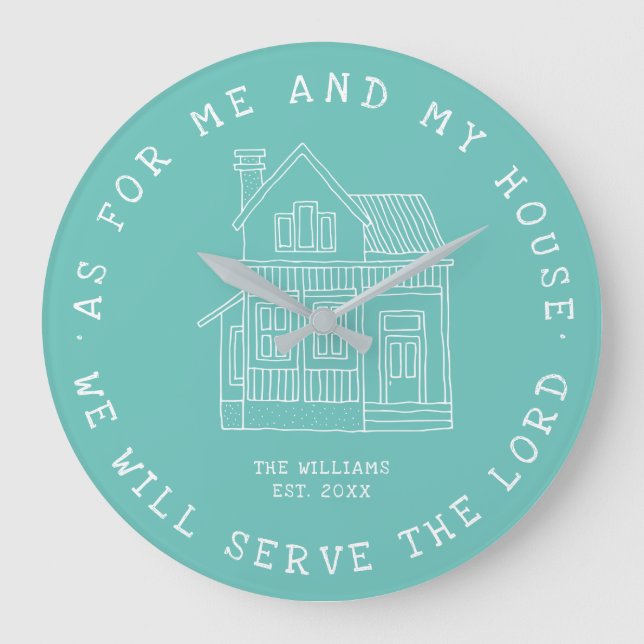 As for Me & My House Christian Family Personalised Large Clock (Front)
