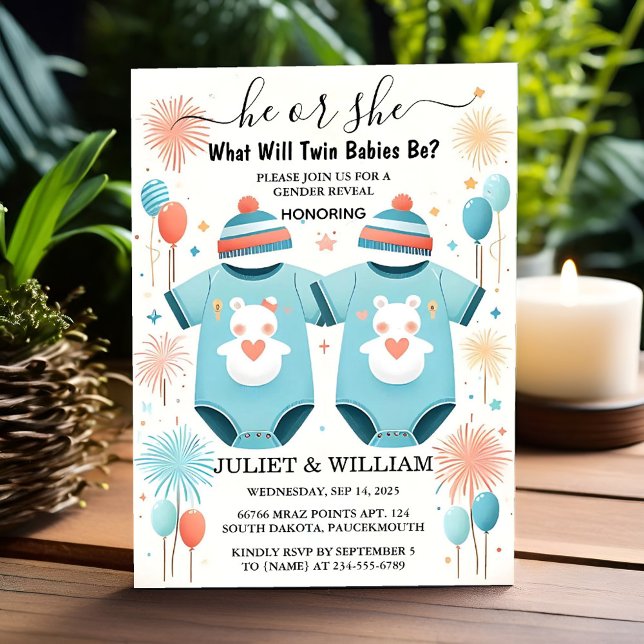 As Games Oh Baby Joint Dual Two Twin Gender Reveal Invitation (Creator Uploaded)