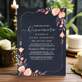 As Glam Ball Gown Spark Dark Navy Blue Quinceanera Invitation