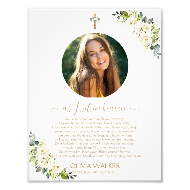 As I sit in heaven Photo Funeral Welcome Sign (Front)