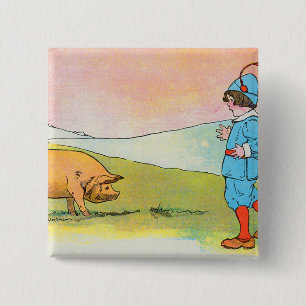 As I Went to Bonner I Met a Pig - Nursery Rhyme 15 Cm Square Badge