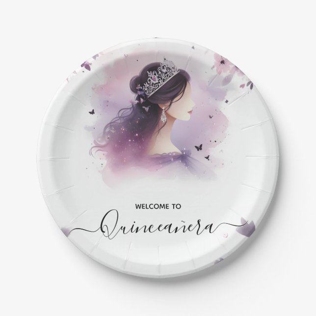 As Royal Gold Tiara Lilac Light Purple Quinceanera Paper Plate (Front)